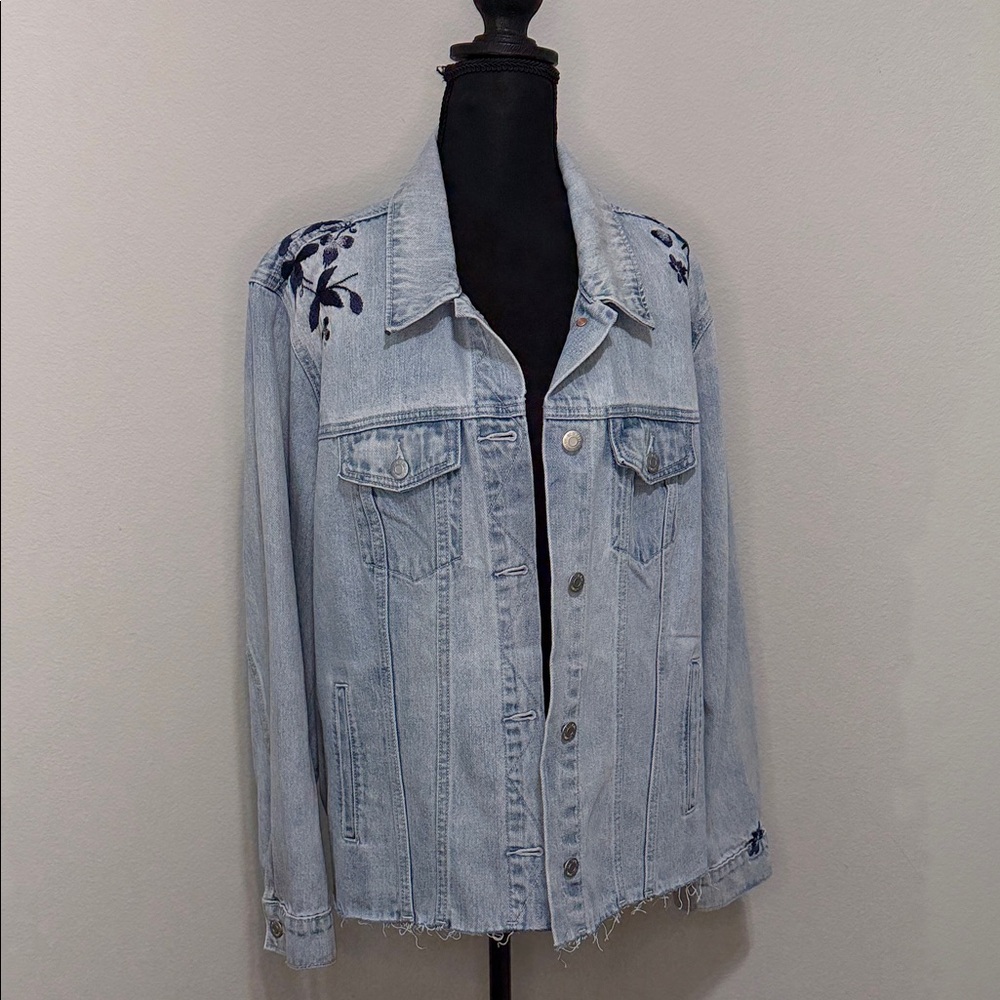 NWT Old Navy Light Blue Denim Jacket with Navy Floral Accents